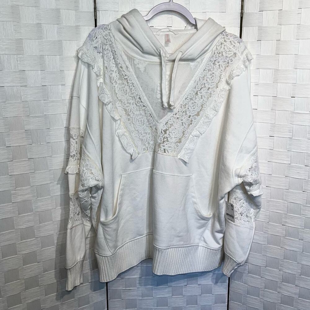 FP Movement Free People Studio Tunic Hoodie In Ivory Lace Trim Detail Size Small - Picture 2 of 9